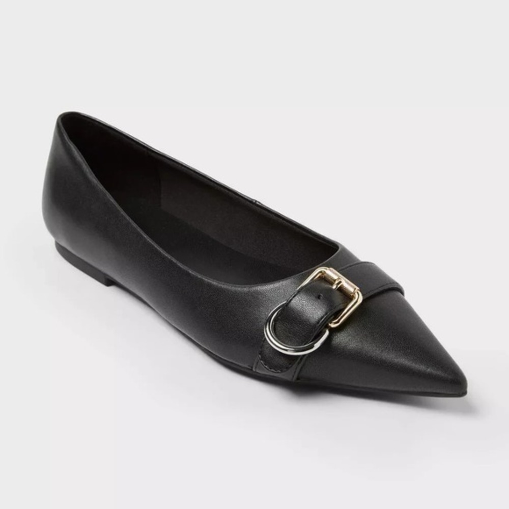 Women's Valentina Pointed Toe Buckle Flats – A New Day Black 8.5 – New With Tags